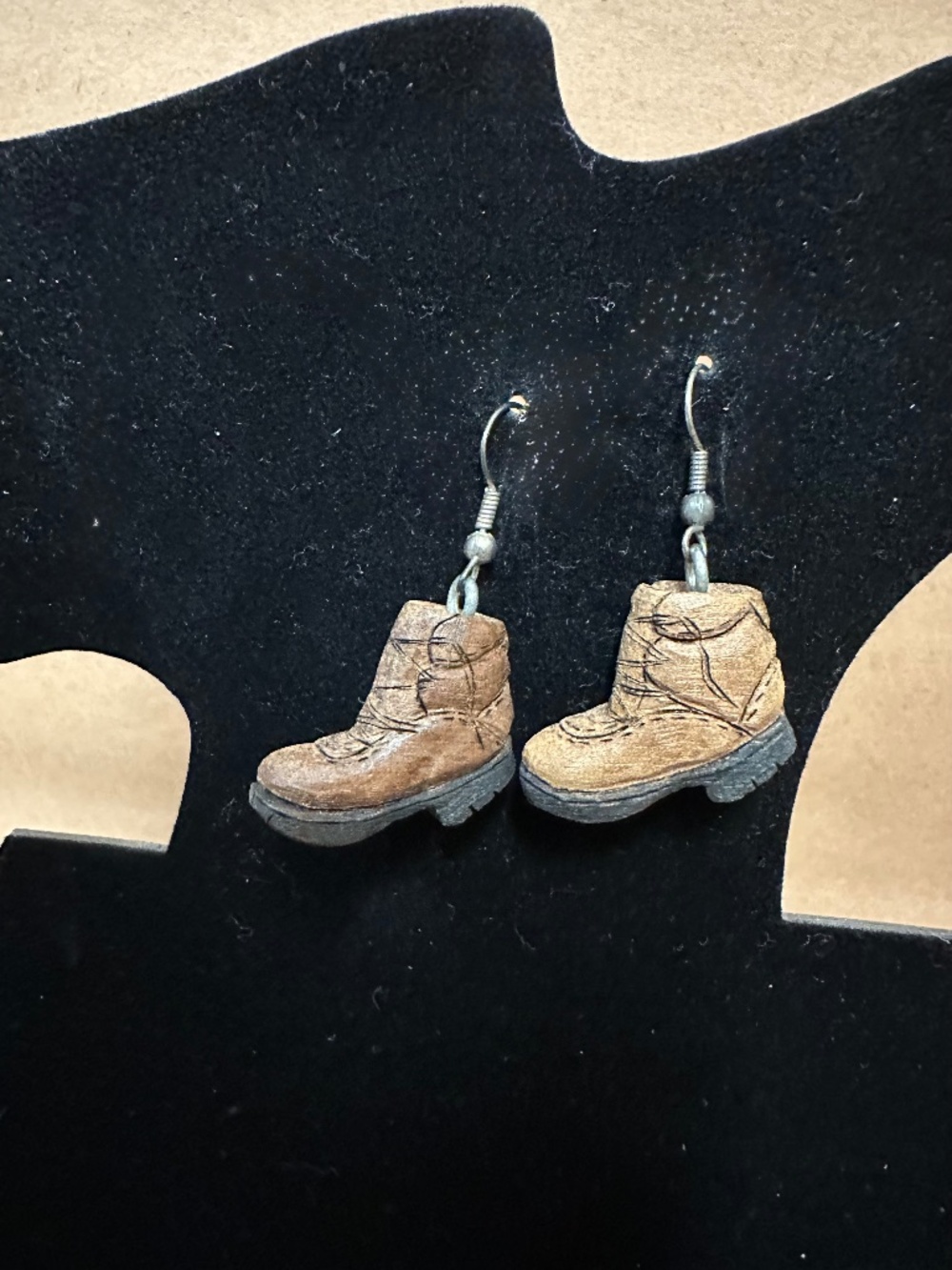 Brown w/ Black Sole Hiking Boot Drop Earrings